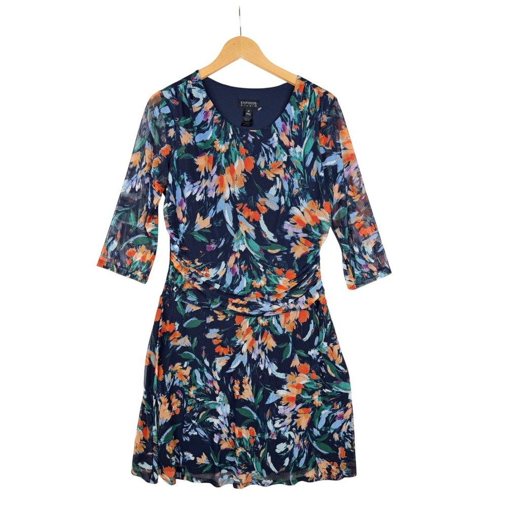 New Enfocus Studio Floral Print Half Sleeve Dress size 12 Blue/Orange